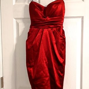 Red strapless dress